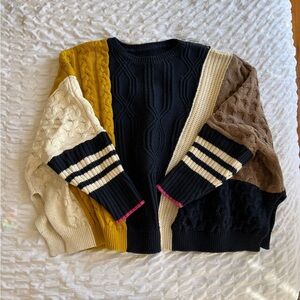 Boxy Fit Colorblock Cable Knit Sweater